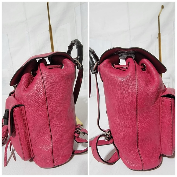Gucci Fuschia Pebbled Leather Bamboo Backpack Bag - Picture 9 of 13